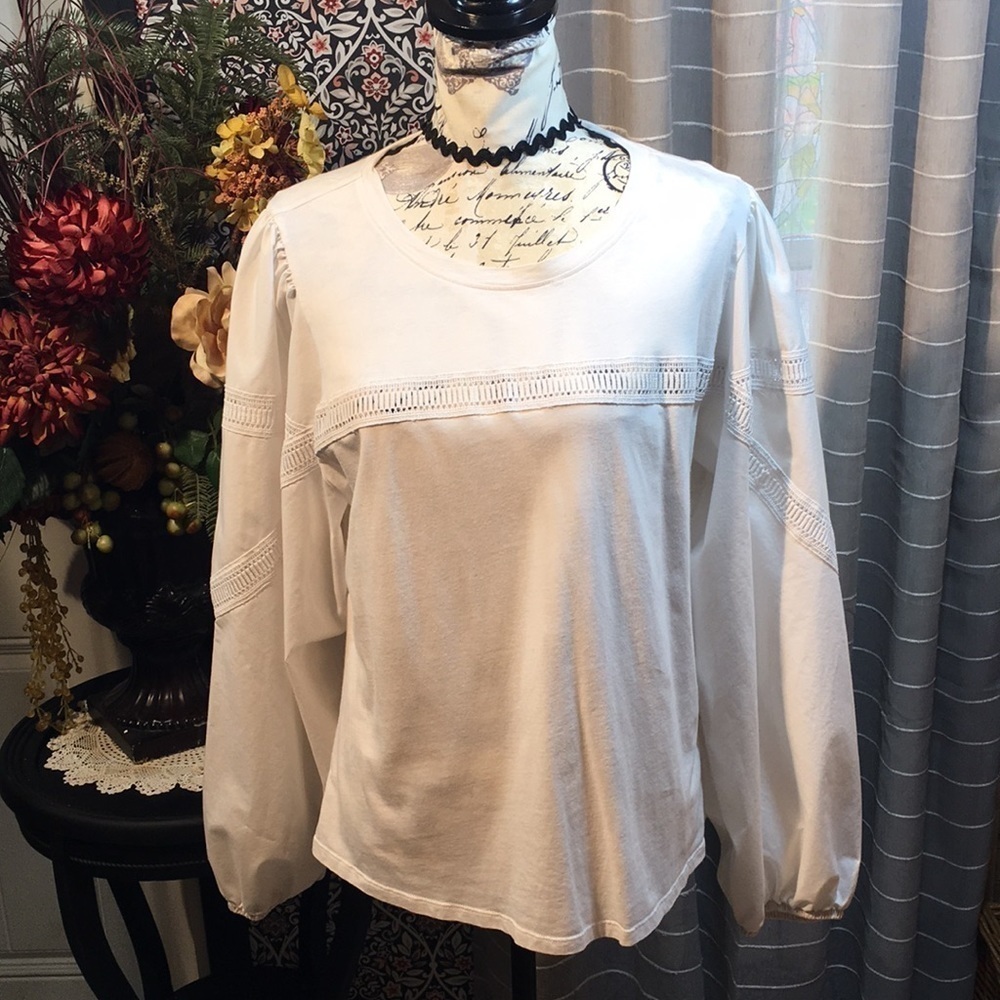 INC international concepts white lace cut out puff sleeve T-shirt
